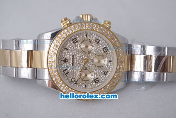 Rolex Daytona Oyster Perpetual Automatic with Diamond and Gold Bezel,Full Diamond Dial and Black Number Marking - Click Image to Close